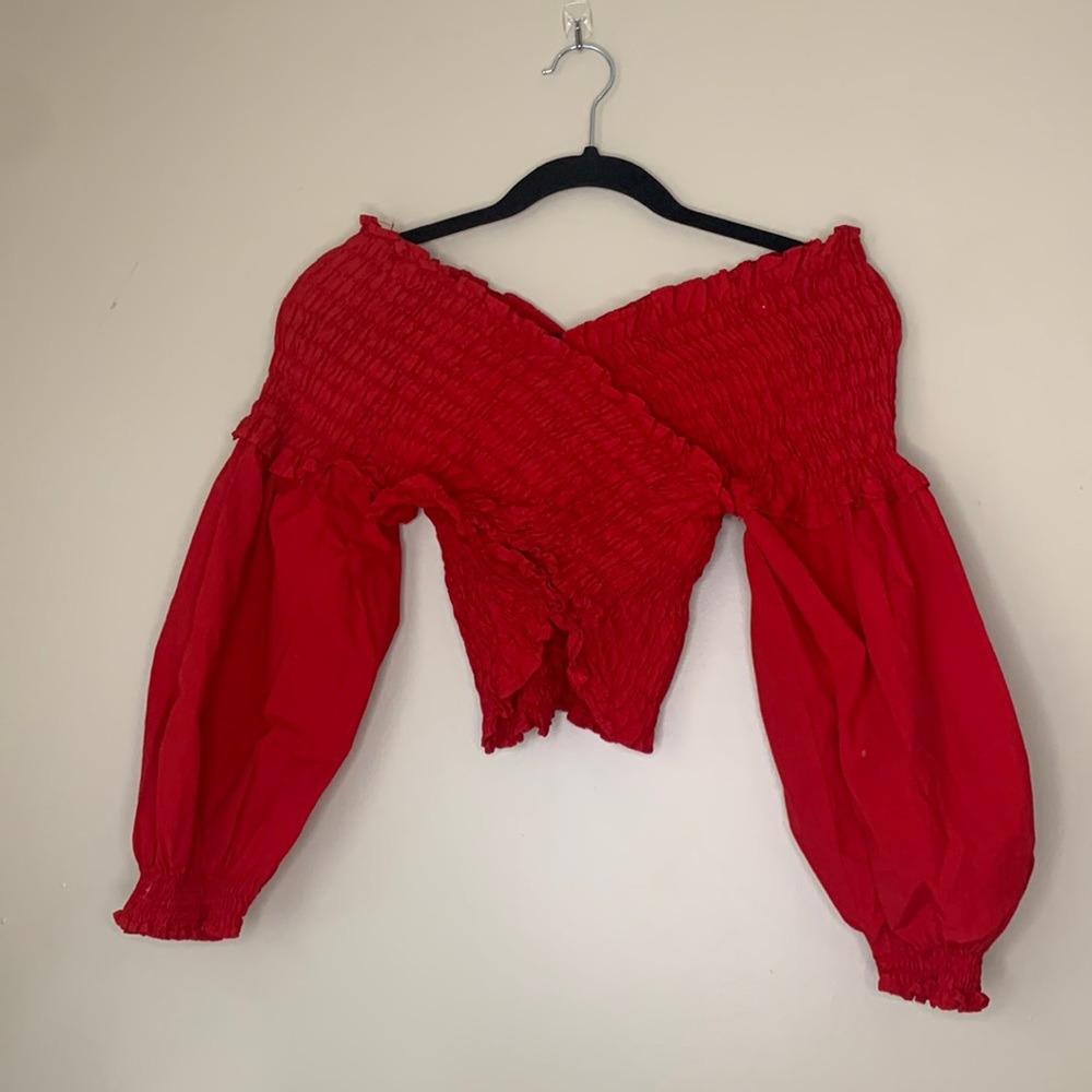 ZARA - Off the Shoulder Red Romantic Top